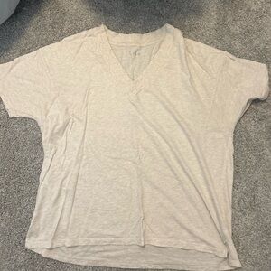 aerie Short Sleeve V-Neck Tee in Light Beige